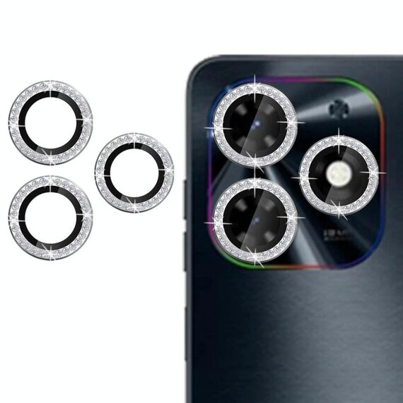 Per Tecno Pop 8 Klebol - Protezione per obiettivo della fotocamera con anello diamantato (argento)