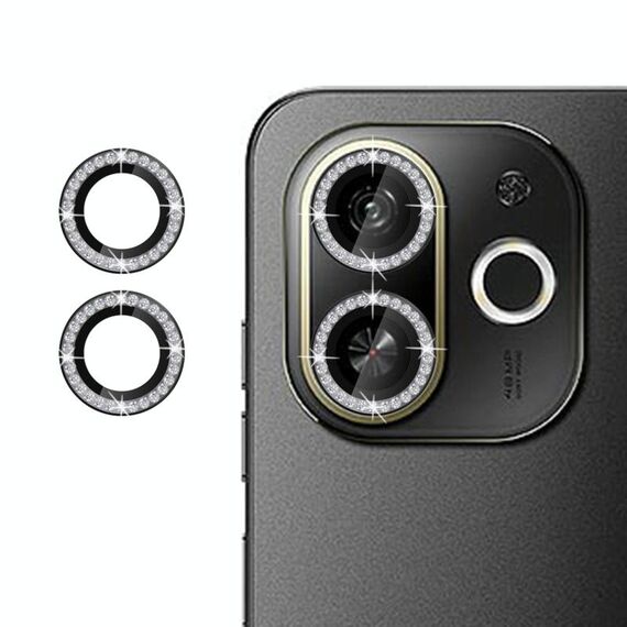 Per Tecno Pop 9 Klebol - Protezione per obiettivo della fotocamera con anello diamantato (nero)