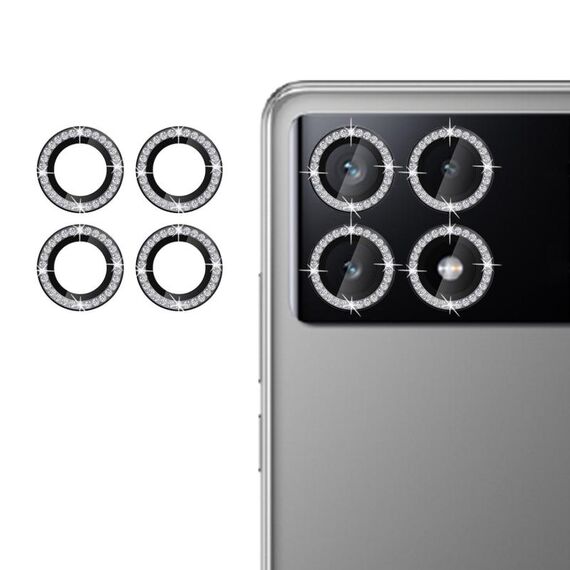 Per Xiaomi Poco X6 Pro Klebol - Protezione individuale per obiettivo della fotocamera con anello diamantato (nero)