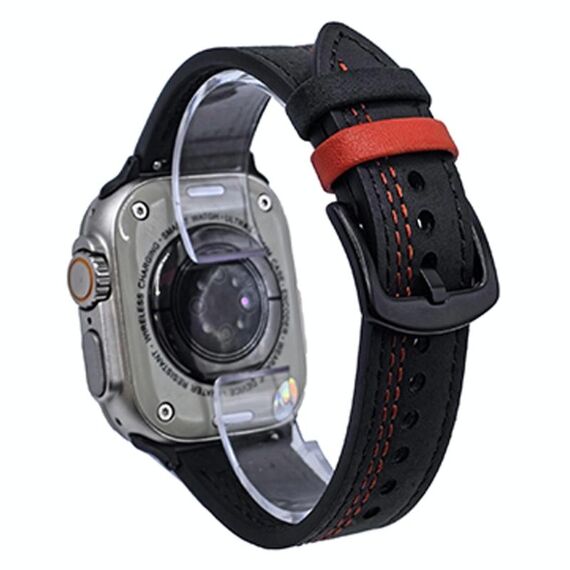 Cinturino in pelle pull-up con fibbia a tre stelle a 7 linee per Apple Watch da 42 mm / 41 mm / 40 mm / 38 mm (filo rosso nero)