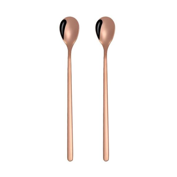 2 cucchiai in acciaio inossidabile Cucchiaio da caffè creativo Bar Cucchiaio da ghiaccio Cucchiaio lungo placcato oro, Stile: cucchiaio rotondo, Colore: oro rosa