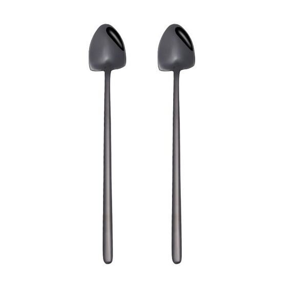 2 cucchiai in acciaio inossidabile Cucchiaio da caffè creativo Bar Cucchiaio da ghiaccio Cucchiaio lungo placcato oro, Stile: Cucchiaio a punta, Colore: Nero