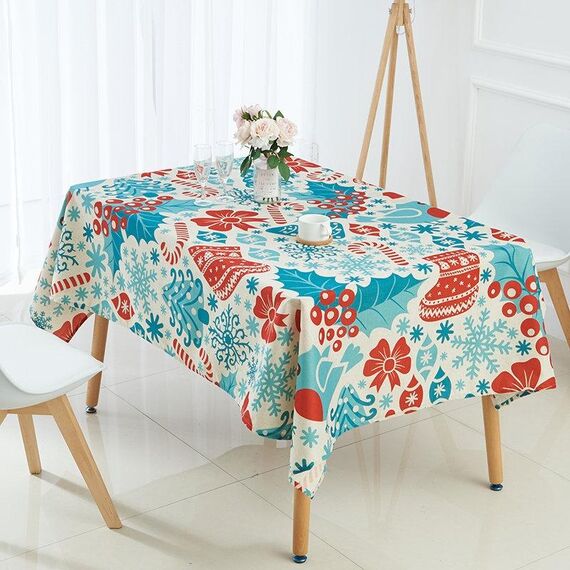 Tovaglia impermeabile in lino criptato per uso domestico, dimensioni: 140x140 cm (fiore blu)