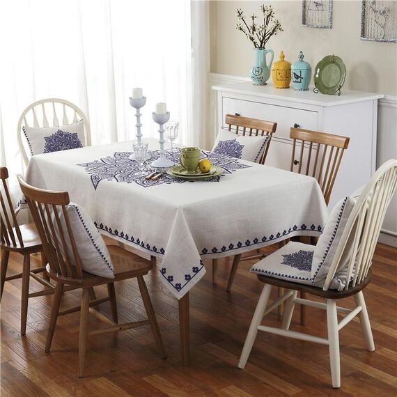 Tovaglia in lino motivo retrò per cena Decorazioni per la casa Tovaglia antipolvere, dimensioni: 85x85cm (porcellana Celadon)