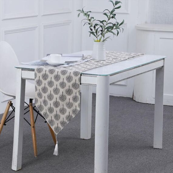 Bandiera da tavolo in lino tovaglietta da tè in stoffa mobile TV tavolino da caffè copertura in tessuto, dimensioni: 180x33 cm (bianco)
