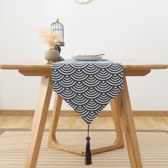 Tovaglia retrò in cotone e lino tavolo da pranzo tavolo da pranzo bandiera retrò, dimensioni: 30x220 cm