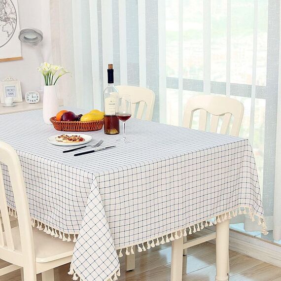 Tovaglia da pranzo in cotone, tovaglia decorativa, dimensioni: 60x90 cm (griglia bianca beige)