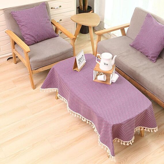 Tovaglia da pranzo in cotone, tovaglia decorativa, dimensioni: 100x140 cm (punti viola)