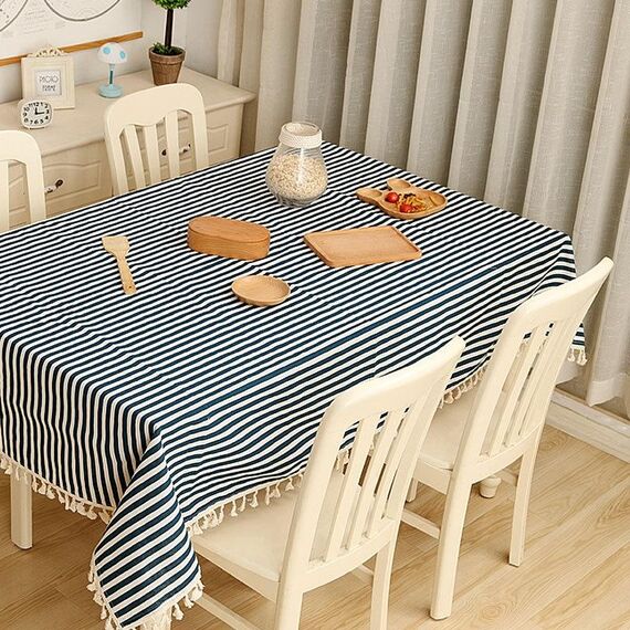 Tovaglia da pranzo in cotone, tovaglia decorativa, dimensioni: 140x180 cm (strisce blu)