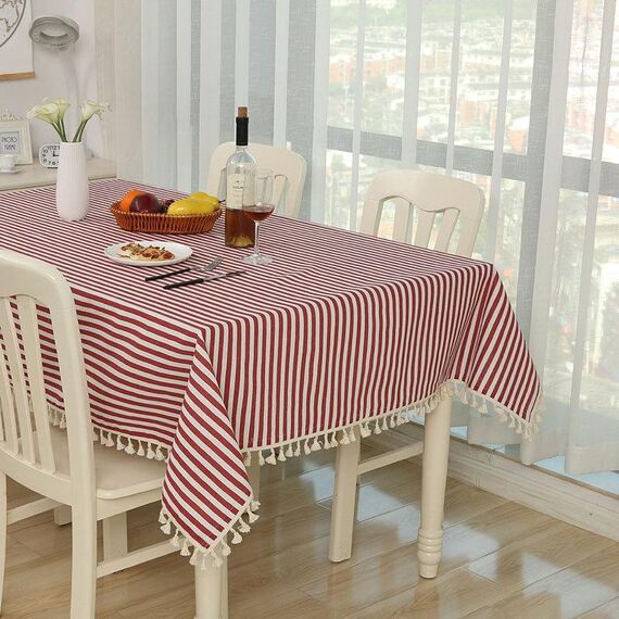 Tovaglia da pranzo in cotone, tovaglia decorativa, dimensioni: 140x200 cm (strisce rosse rosa)