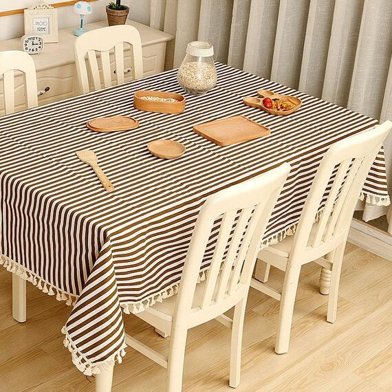 Tovaglia da pranzo in cotone, tovaglia decorativa, dimensioni: 140x220 cm (striscia marrone)