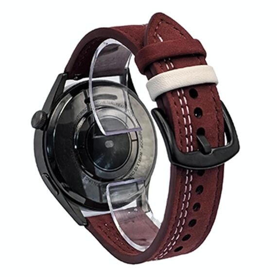 Cinturino per orologio in pelle pull-up con fibbia a tre stelle a sette linee da 22 mm (filo bianco rosso vino)