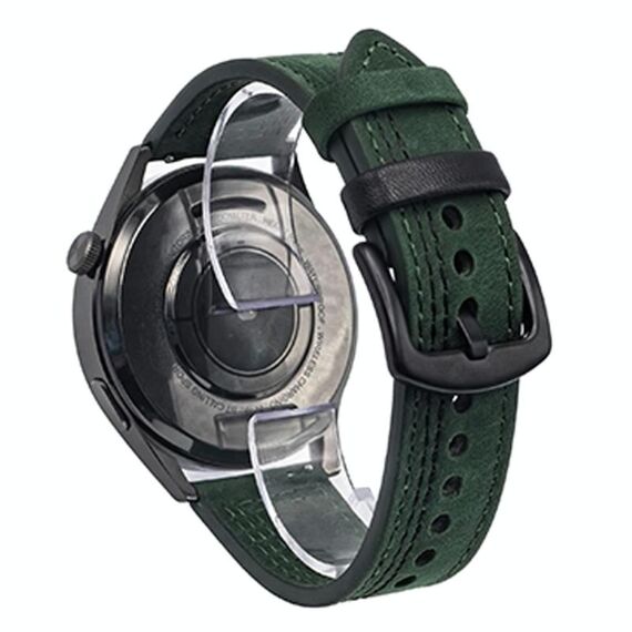 Cinturino per orologio in pelle con fibbia a tre stelle a sette linee da 22 mm (filo nero verde Crazy Horse)