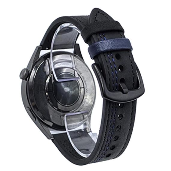 Cinturino per orologio in pelle con fibbia a tre stelle a sette linee da 22 mm (filo blu nero)