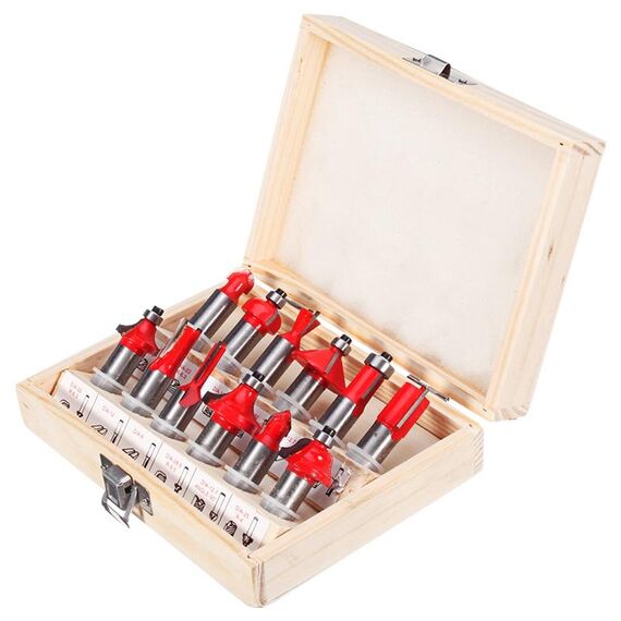 Set di frese per la lavorazione del legno Set di frese per rifilare Fresa per macchina per incisione di fresatura elettrica per legno, Stile: Manico 1/2 rosso 12PCS