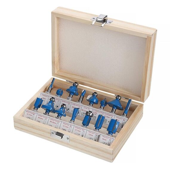 Set di frese per la lavorazione del legno Set di taglierine per macchine per incisione per fresatura del legno elettriche, Stile: Manico 1/4 blu 15 pezzi