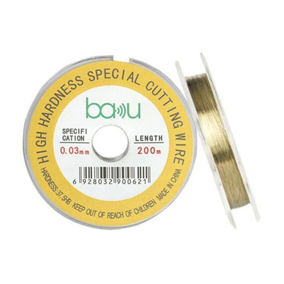 Filo di taglio separatore per schermo in acciaio al carbonio BAKU da 0,03 mm, 200 m/329 piedi, per la riparazione di schermi LCD per smartphone e tablet