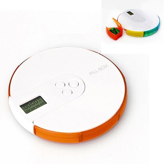 Scatola per pillole intelligente con temporizzazione portatile per una settimana Scatola per medicinali elettronici per ricordare anziani (arancione)