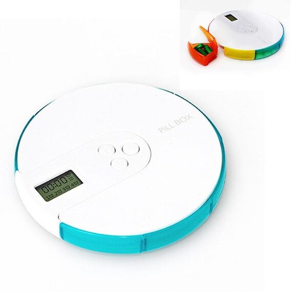 Scatola per pillole intelligente con temporizzazione portatile per una settimana Scatola per medicinali elettronici per ricordare gli anziani (verde lago)