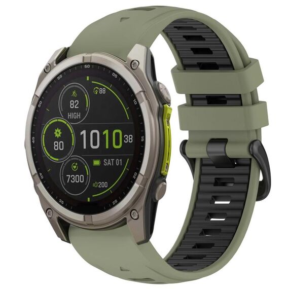 Cinturino in silicone con fibbia in acciaio a sgancio rapido bicolore per Garmin xDfind da 22 mm (verde militare + nero)