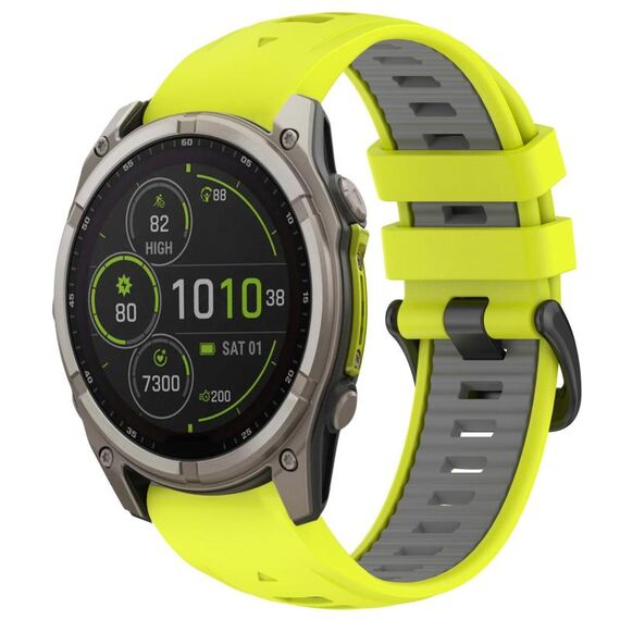Cinturino in silicone con fibbia in acciaio a sgancio rapido bicolore per Garmin xDfind da 22 mm (verde lime + grigio)