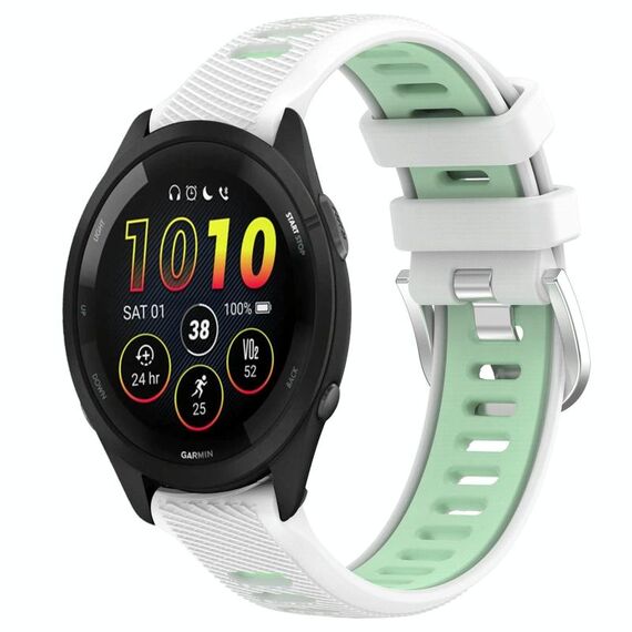 Cinturino in silicone con fibbia in acciaio bicolore per Garmin xDfind Sports da 20 mm (bianco e verde acqua)