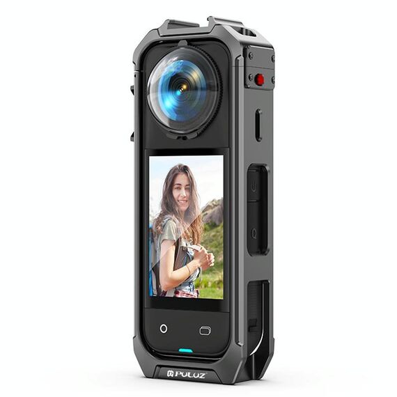 Per Insta360 X5 PULUZ Gabbia protettiva in lega di alluminio Rig Espandi Cold Shoe Housing Frame (Grigio)
