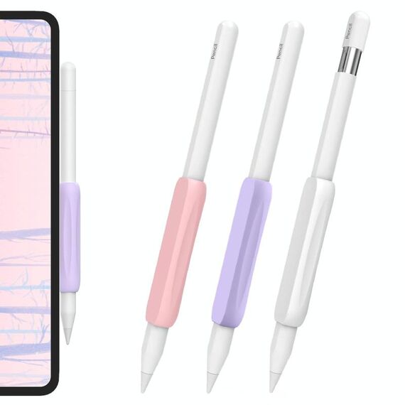 Per Apple Pencil USB-C / 2 AhaStyle PT113-3 3 pezzi Impugnatura in silicone per penna (bianco + viola + rosa)
