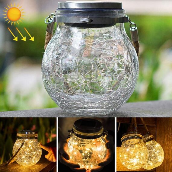 Lampada a sospensione per bottiglia di vetro a energia solare IP55 Lampada da giardino per esterni impermeabile (bianco caldo)