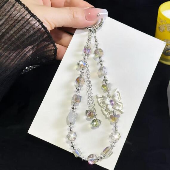 Bracciale con perline di cristallo e nappa a farfalla tridimensionale (viola)