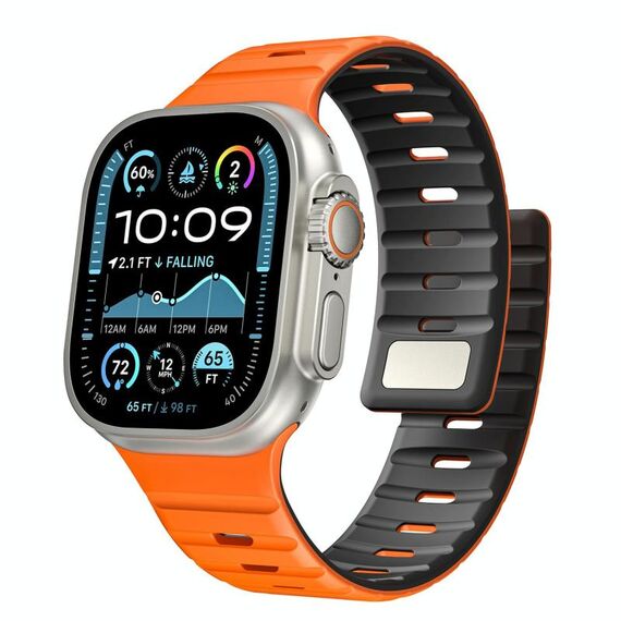 Cinturino magnetico in silicone Norman per Apple Watch 42 mm / 41 mm / 40 mm / 38 mm (arancione nero)