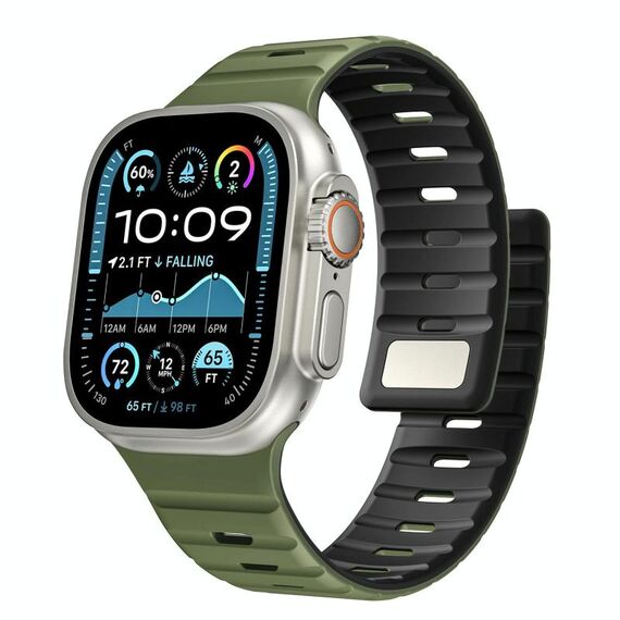 Cinturino magnetico in silicone Norman per Apple Watch 42 mm / 41 mm / 40 mm / 38 mm (verde militare nero)