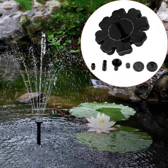 Fontana a petalo solare Decorazione da giardino a fontana galleggiante con stagno (nero)