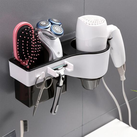Appendiabiti per asciugacapelli Free Punch Wall Mounted Bagno Portaoggetti WC multifunzione (nero elegante)
