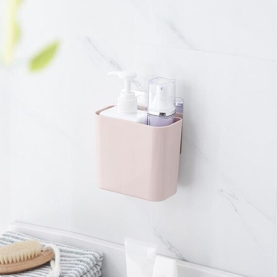 Portaoggetti da bagno con ventosa a parete, scatola portaoggetti per punzoni, portalavabo, spazzolino, dentifricio (rosa)