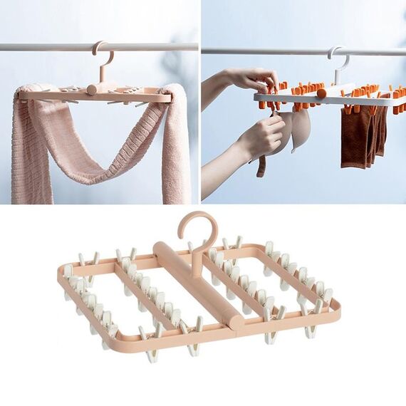 Pieghevole multifunzionale stendibiancheria calze porta clip intimo (rosa bianco)