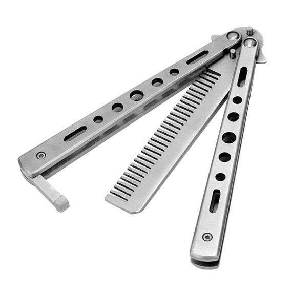 Salon Stainless Steel Practice Comb Practice Knife (Uncut) Butterfly Comb (Silver)