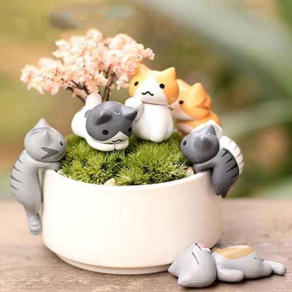 2 set vaso di fiori carnoso muschio micro paesaggio bambola carino gatto decorazione bambola torta ornamenti di assemblaggio fai da te