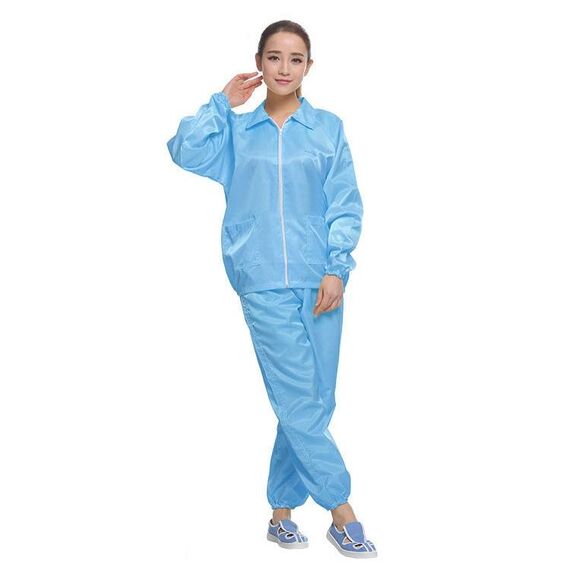 Indumenti senza polvere con risvolto spaccato antistatico Abbigliamento protettivo per alimenti a strisce, taglia: XXXXXL (blu)