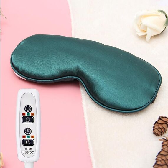 Maschera per gli occhi per dormire in moxa di seta riscaldante con ricarica USB (verde)