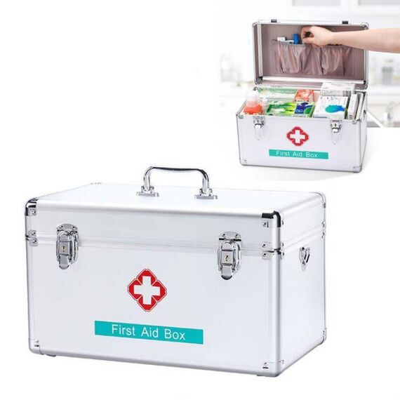 Armadietto per medicinali di emergenza in alluminio per contenitori per medicinali in lega di alluminio per uso domestico, dimensioni: 16 pollici extra large (argento)