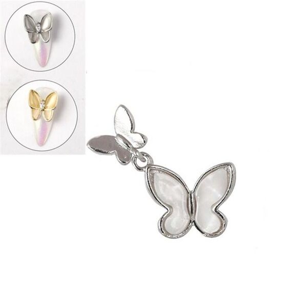 10 pezzi farfalla accessori per unghie artistiche dorate tridimensionali occhio di gatto farfalla zircone accessori per la decorazione delle unghie fai da te (argento 6 11x14 mm)