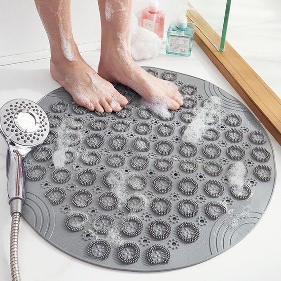 Tappetino per massaggio con ventosa rotonda antiscivolo per bagno (grigio)