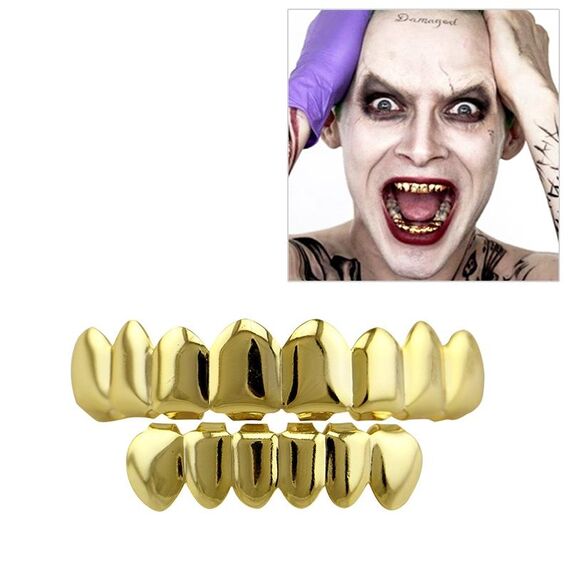 Accessori Hip Hop Set di denti d'oro Placcatura in oro reale Set di protesi per otto inferiori e otto inferiori (oro)