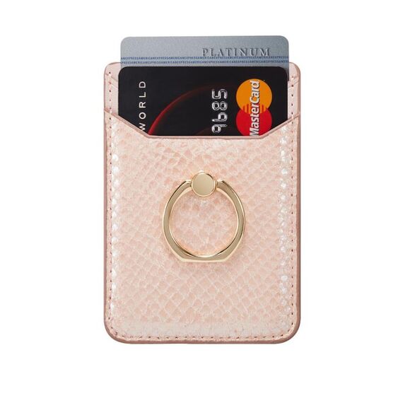 MUXMA Snake Texture RFID Porta carte di credito per cellulare con anello (oro rosa)