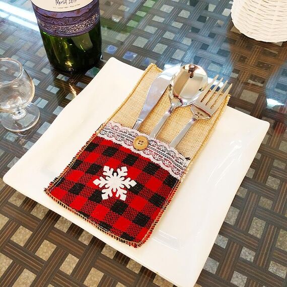 10 pezzi di coltello natalizio e forchetta Decorazioni natalizie decorazioni alberghiere a scacchi, stile: fiocchi di neve