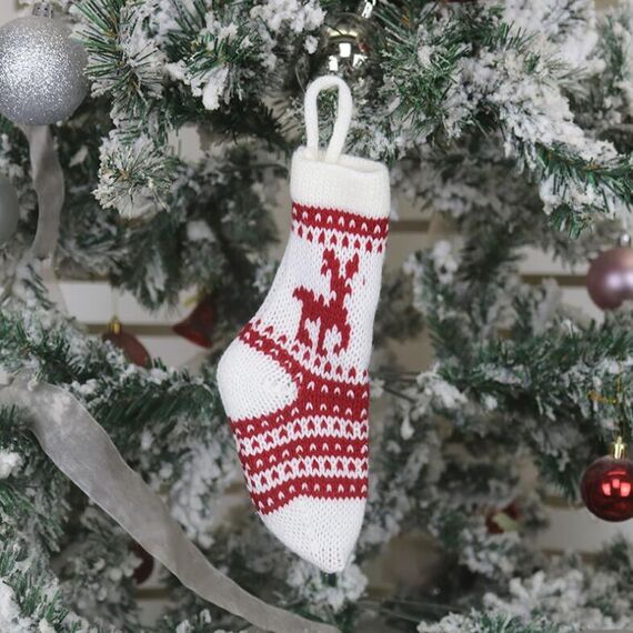 Decorazioni natalizie Calzini natalizi Calzini di lana lavorati a maglia Sacchetti regalo (Alce bianco)