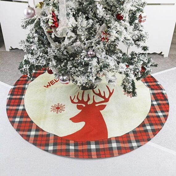 Gonna dell'albero di lino stampato alce Ornamenti natalizi Decorazione del fondo dell'albero di Natale