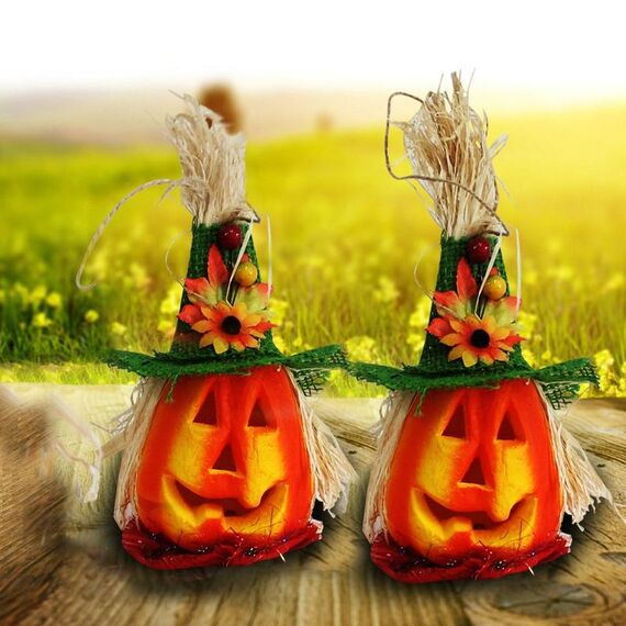 2 PCS Halloween Pumpkin Lantern Hollow Glowing Foam Bar Decorazione (cappello verde)