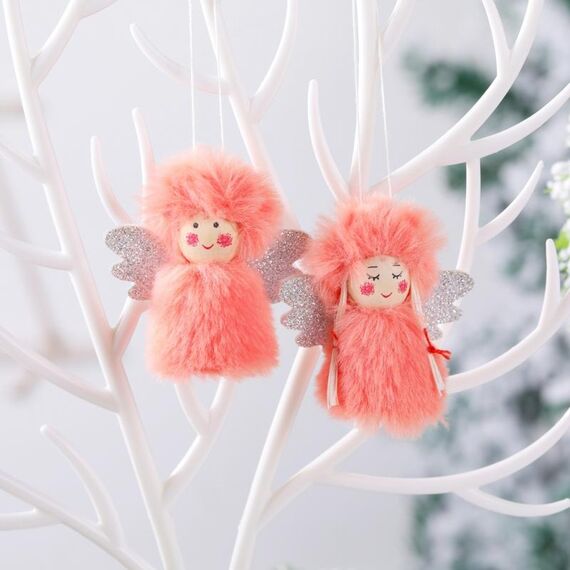 4 paia di decorazioni natalizie bambole di peluche per ragazzi e ragazze ciondolo piccolo (arancione rosa)